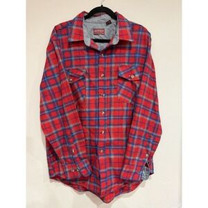 Vintage Allen Wickfield Shirt Mens XL Red Blue Plaid Flannel Lumberjack Wool BLE
